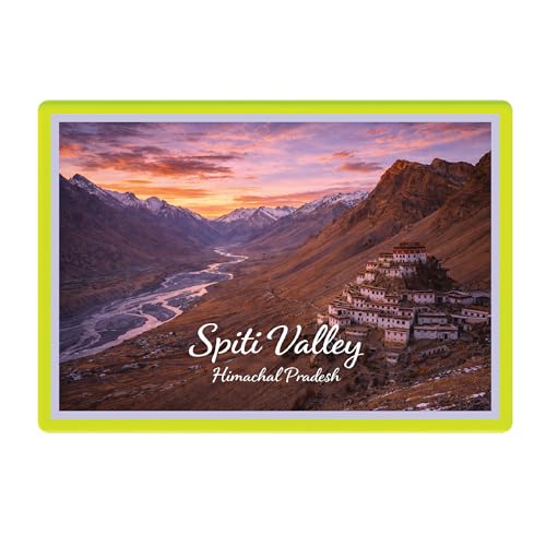 Image of Decorative Fridge Magnet with Glowing Border | Pack of 1 (Spiti Valley, Himachal Pradesh, 3x2 inch - Fluorescent Border)