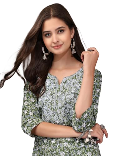 Image of Women Cotton Floral Printed Casual Straight Embroidery Kurta | Formal Kurti for Women