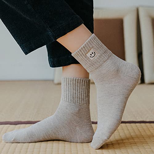 Xiuyang 5 Pairs Cute Smiling Face Socks Smiley Face Embroidery Ankle Novelty Funny Socks Gifts For Womens Socks(Multicolor-2) #TOP1