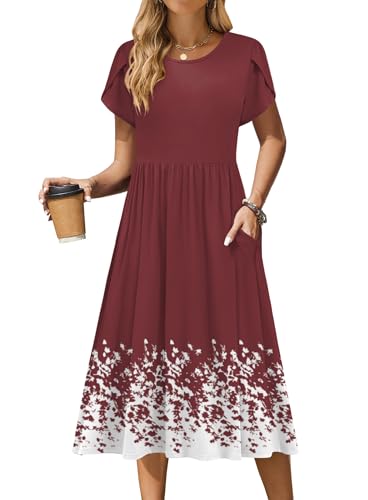Image of Zeagoo Womens Summer Dresses Casual Aline Midi Dress Short Sleeve Floral Tshirt Dress Flowy Beach Sundresses with Pockets