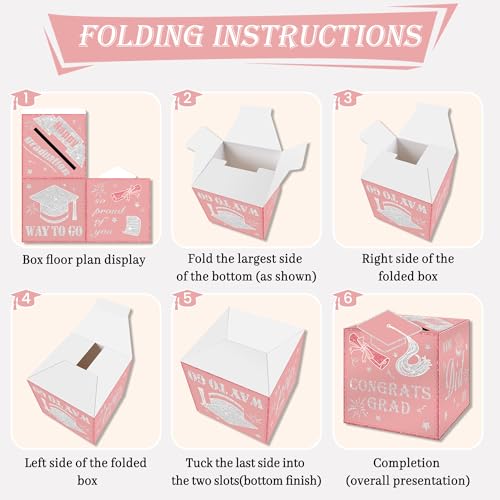 Image of AYGXU graduation card box Holder 2026 with 30pcs graduation cards,Graduation party Decorations,graduation box for gifts and Cards,graduation money box,Graduation Party Supplies-pink card box