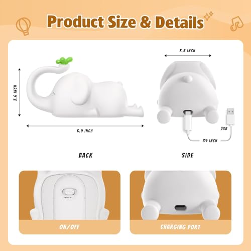Image of Kids Night Light,Rechargeable Cute Lamp with 3-Level Brightness,Silicone LED Elephant Night Lamp,Kids Night Lights for Bedroom,Baby Nursery and Study Desk-Christmas Night Light