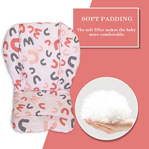 Image of Kocpudu High Chair Cushion, Seat Cushion, Breathable Pad, with Baby High Chair Seat Belt, 2 Pieces, Soft and Comfortable, Make The Baby More Comfortable (Colourful Wave Stripes) (Pink)