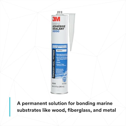 Image of 3M Marine Adhesive Sealant 5200 (06500) Permanent Bonding & Sealing for Boats & RVs Above & Below the Waterline Waterproof Repair, White, 10 fl oz Cartridge (Pack of 12)