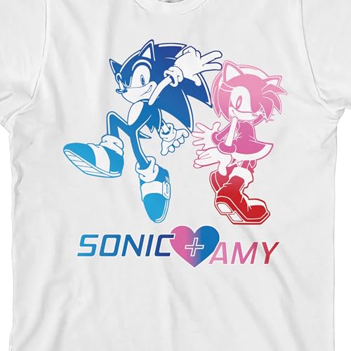 Bioworld Sonic The Hedgehog Sonic & Amy Heart Youth Girl's White Crew Neck Short Sleeve T-Shirt2