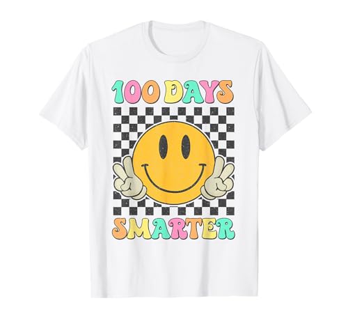 100 Days Smarter Cute Smile Face Hippie 100th Day Of School T-Shirt