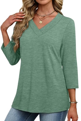 Image of XIEERDUO 3 /4 Length Sleeve Womens Tops V Neck T Shirts Summer Clothes Basic Blouses Dressy Casual 2026 Spring Outfits