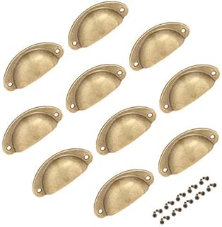 bowarepro 10 X Cup Handles, Copper Drawer Handles Cupboard Handles, Half Moon Handles for Kitchen Drawer Cupboard, Antique Furniture Knobs with Screws 82*35mm(Brass)