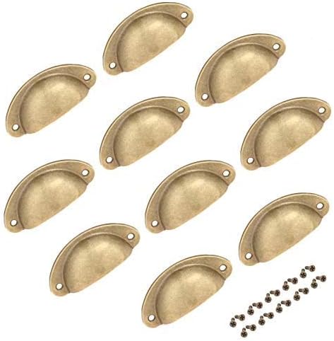 bowarepro 10 X Cup Handles, Copper Drawer Handles Cupboard Handles, Half Moon Handles for Kitchen Drawer Cupboard, Antique Furniture Knobs with Screws 82*35mm(Brass)