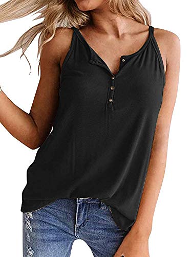 Onedreamer Womens Henley Tank Tops Button Up Shirts Workout Summer Casual Sleeveless Tunics Loose Fit Tees Blouse