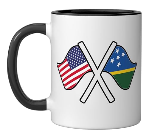USA And SOLOMON ISLANDS Crossed Flags Dual Roots Ceramic Mug,