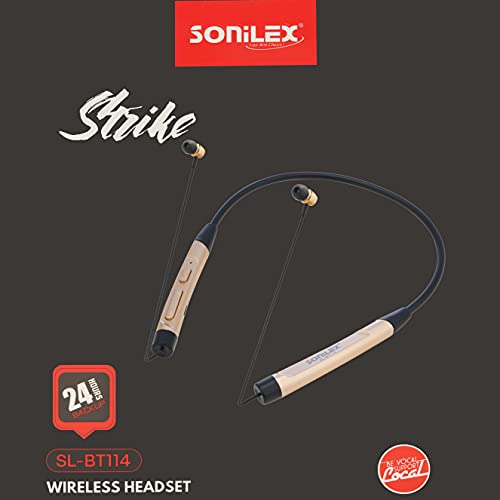 Image of Sonilex BT114 Magnet Wireless Neckband Bluetooth Earphone 5.0,24H Talk time, Earphone Headset Earbud Portable Headphone Handfree, Sweatproof, Noise Cancellation (Black Golden) (SL-BT-114-BLACK)