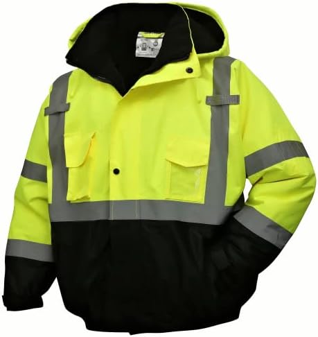 SKSAFETY High Visibility Reflective Jackets for Men, Waterproof Class 3 Safety Jacket with Pockets, Hi Vis Yellow Coats with Black Bottom, Mens Work Construction Coats for Cold Weather, XL, 1 Pack