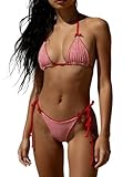 Alyweatry Women Two Piece String Bikini Set Y2k Floral Print Halter Side Tie Triangle Thong Swimsuits Bathing Suit (Red Gingham with Bows, S), Small
