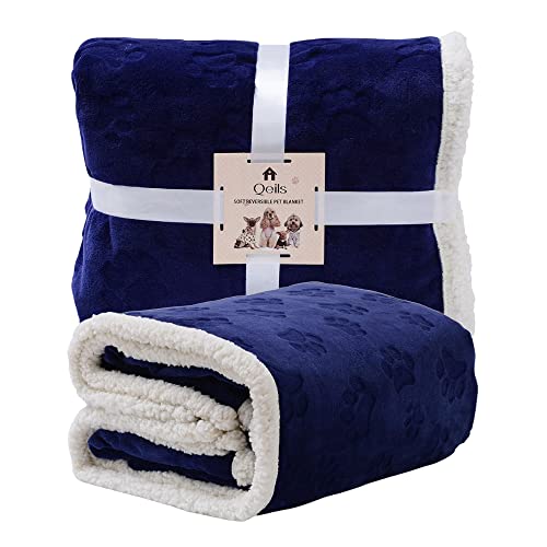 Qeils Waterproof Blanket for Bed, Dog Blankets for Large Dogs, Waterproof Cat Blanket Washable, Soft Sherpa Fleece Puppy Blanket, Reversible Throw Protector for Couch Car, 50"X60", Navy Blue by Qeils - Image 5
