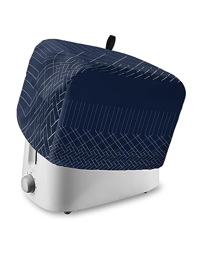 Navy Blue White Geometric 4 Slice Toaster Cover, Large Kitchen Appliance Cover, Modern Herringbone Abstract Art With Loop, Bread Machine Polyester Dust Protection