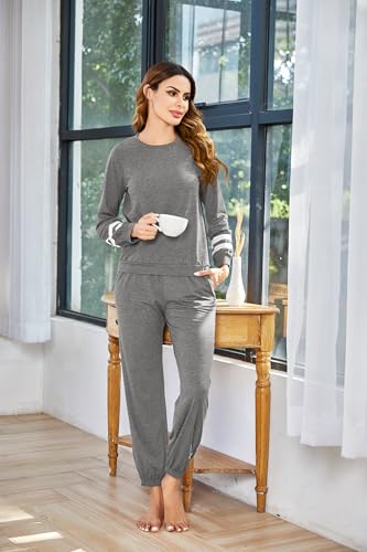 Image of Ekouaer Sweatsuits Womens Loungewear Set Tracksuit Long Sleeve Pajamas Set with Pockets 2 Piece Outfits Lounge Sets