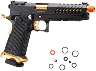 Lancer Tactical Knightshade Hi-Capa Gas Blowback Airsoft Pistol Lightweight Full Metal Slide High FPS Color: Black / Gold
