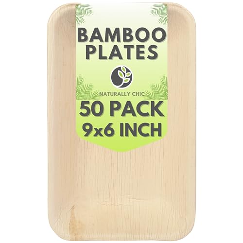 Naturally Chic Palm Leaf Plates Disposable Rectangular - 50 Pack - Same Like Wood or Bamboo Sushi Plates 9x6 Inch - Eco Cocktail Mini Trays for Appetizers or Dessert - Biodegradable and Compostable