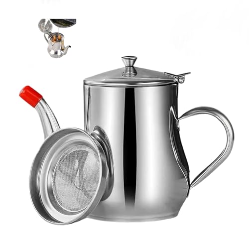 Vitalenergt - Olla filtrante, 18/24/32/48/70 onzas, acero inoxidable 304, protector de grasa de tocino pequeño con colador, para almacenar aceite de freír y grasa de cocina (plata, 24 onzas)