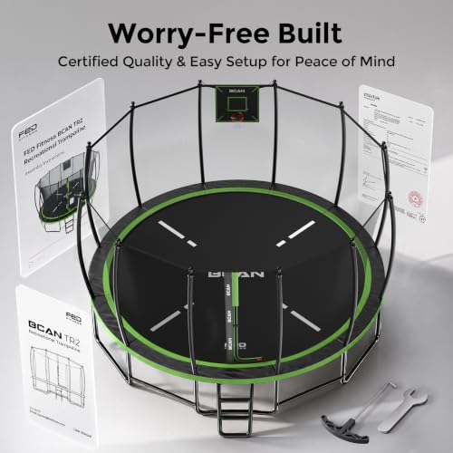 BCAN TR2 8FT Heavy-Duty Outdoor Trampoline, 1200 LBS Static Load, Reinforced Springs, Safety Enclosure Net, Built-in Basketball Hoop, Outdoor Backyard, Ladder, Protective Pad FED Fitness - image 8