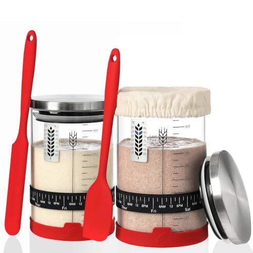 Image of Sourdough Starter Jar Kit,34oz Large Wide Mouth Sour Dough Jar Glass | Sourdough Bread Baking Supplies, Sourdough Tools for Beginners and Pro, Dishwasher-Safe, Borosilicate Glass, 2 Pack