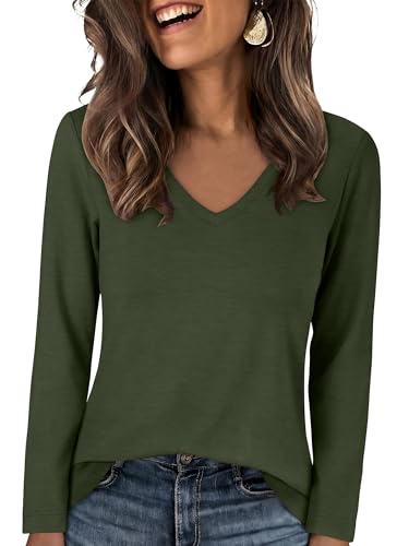 Image of ANRABESS Women's Long Sleeve Shirts V Neck Fall Tops | Soft Comfort Wrinkle Free Tshirts, Basic Tee, Winter Layer Clothing, Business Casual Work Fall Outfits, Travel Daily Wear