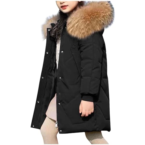 XUNRYAN Girls Winter Puffer Jackets Warm Down Coat Faux-Fur Hooded Anorak Thicken Parka Overcoat Outerwear Fashion Clothes