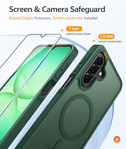 Image of FNTCASE for Galaxy A17 /A16 5G Phone Case: for Samsung A17 Cases [Compatible with Magsafe] [Screen Protector] Matte Translucent Military Grade Protection for Samsung A 17 & A 16 4G Cover - Green