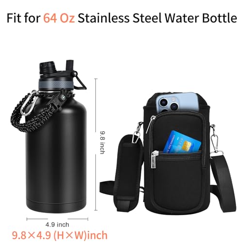 Image of GAZLEMHO 64 oz Water Bottle Bag, Carrying Pouch for Half Gallon Water Jug Flask Bottles, Stainless Steel Water Bottle Sleeve, Carrier Case