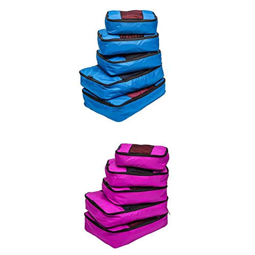 TravelWise Luggage Packing Organization Cubes 5 Pack, Blue, 2 Small, 2 Medium, 1 LargeandTravelWise Luggage Packing Organization Cubes 5 Pack, Pink, 2 Small, 2 Medium, 1 Large