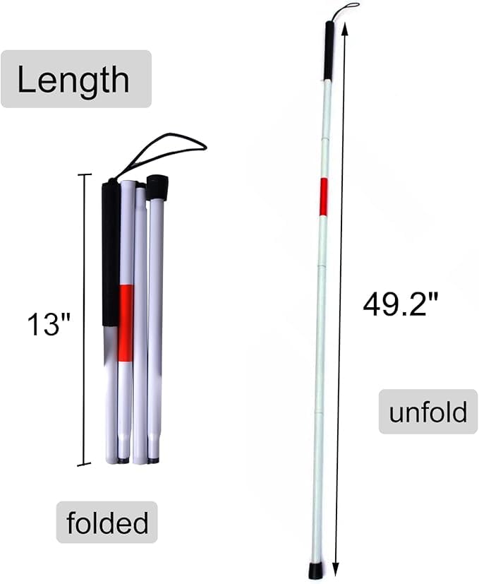 4 Folding Walking Stick for Blind, Partially Sight People with Red Reflected Tape Knob Handle (White) 4 Folding Walking Stick for Blind, Partially Sight People with Red Reflected Tape Knob Handle (White)