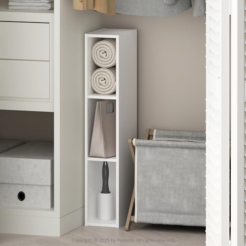 Furinno Reed 3-Tier Closet Organizers and Storage, Closet Organizer, Open Shelf Closet Storage, for Wardrobe, Bedroom, Living Room, 6-Inch Width, White by Furinno - Used condition - US$24.82
