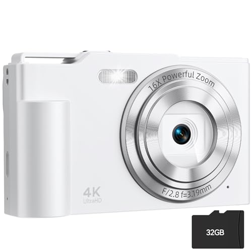 Digital Camera, FHD 4K Digital Point and Shoot Camera with 16X Zoom Anti Shake, 48MP Compact Small Camera with 32GB Card for Boys Girls Kids