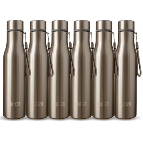 Image of KEMP DELIZIO Edition Stainless Steel Fridge Water Bottle 1000 ML | 1 L | Single Walled | Office | Gym | Travelling | Leak Proof LID | ECO Friendly | BPA Free | for Adult, Kids (BRITA-6 Pack)