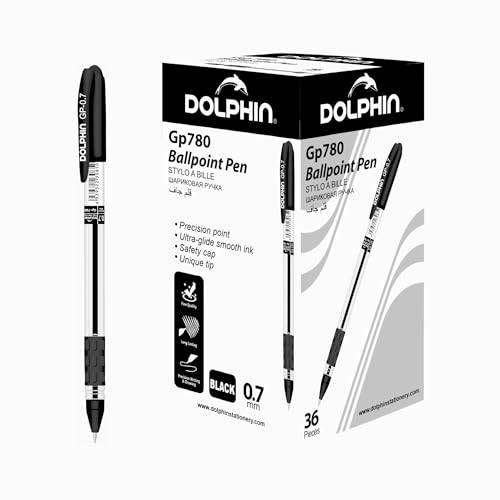Dolphin GP780 Ball Pen 0.7mm Pack of 36 Smooth Writing Black Ink Pens Comfortable Grip Office & School Ballpoint Pens