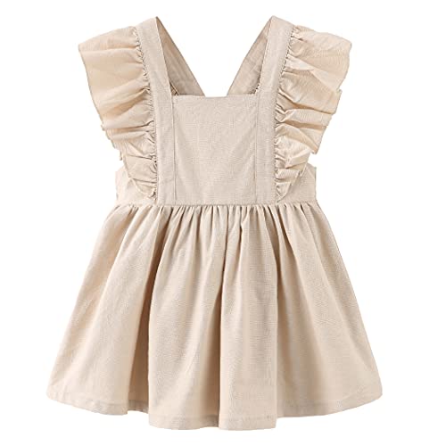 Girls Beach Dress Vintage Linen Summer Ruffles Lace Backless Kids Boho Style Sundress 0-6 Years2