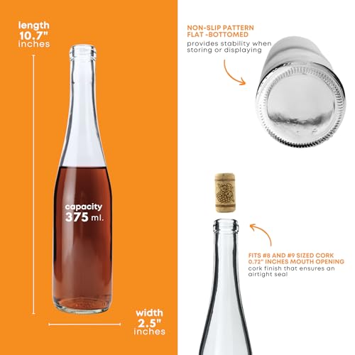 FastRack - 375 ml Clear Hock Liquor Wine Bottles (Pack of 12) | NO CORKS INCLUDED | W17 375ml Clear Flint Stretch Empty Glass Bottles for Drinks - Image 4
