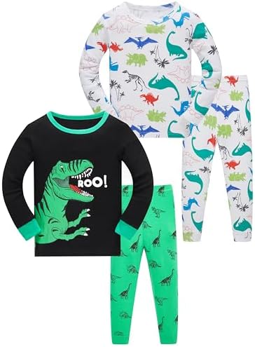 SOIBEEN Pyjamas für Jungen Dinosaurier Nachtwäsche Baumwolle Kleinkind Kleidung Kinder Nachtwäsche Langarm PJs Set 4-teiliges Outfit 1-12 Jahre