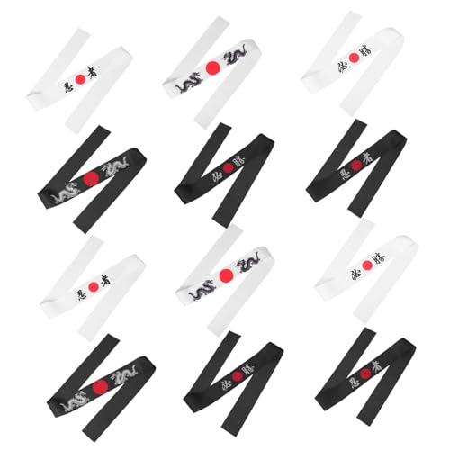 Garneck 12 piezas Diadema Japonesa Ninja con Estampado Exclusivo Banda para Cabeza y Transpirable para Artes Marciales Cocina Yoga Deporte y Disfraces Adultos