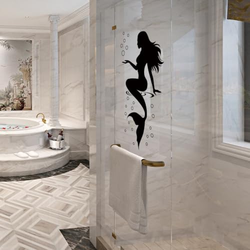 Meerjungfrau Wandaufkleber Wasserdichtes Design für Badezimmer und Schlafzimmer Dekor, Stilvolle Heimdekoration mit einfacher Anwendung (57 * 30 Schwarz)