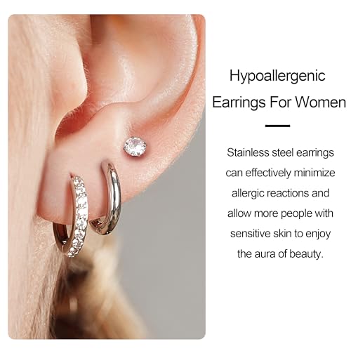 Surgical Steel Earrings Sets for Multiple Piercing Lightweight Small Huggie Hoop Earrings CZ Stud Earrings for Women Trendy Cartilage Hypoallergenic3