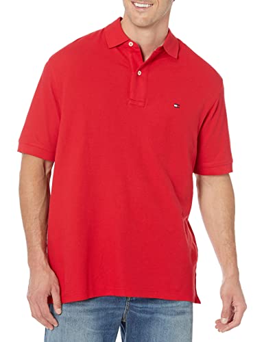 Image of Tommy Hilfiger Men's Short Sleeve Cotton Pique Flag Graphic Polo Shirt in Custom Fit