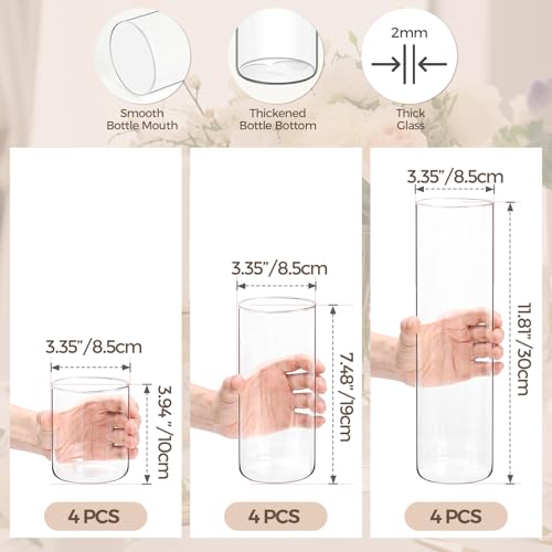 image for ComSaf Glass Cylinder Vases Pack of 12, Clear Bud Vases for Centerpiec