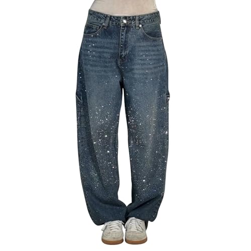 Pantalon court en jean femme baggy taille haute style Y2k