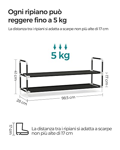 SONGMICS Scarpiera a 2 Ripiani, Portascarpe per Corridoio, Sottile e Salvaspazio, Struttura in Metallo, Ripiani in Tessuto Non Tessuto, Nero LSH052B01 - Immagine 2