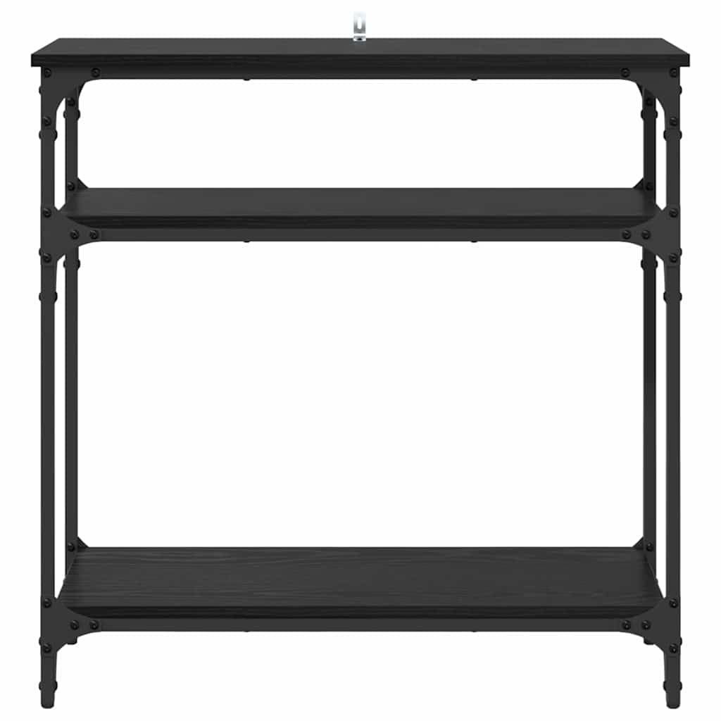Stolik konsolowy z regałem o wyglądzie czarnego dębu, 75 x 29 x 75 cm, przemysłowy stolik pomocniczy do korytarza, salonu, stabilny stolik nocny z 2 półkami