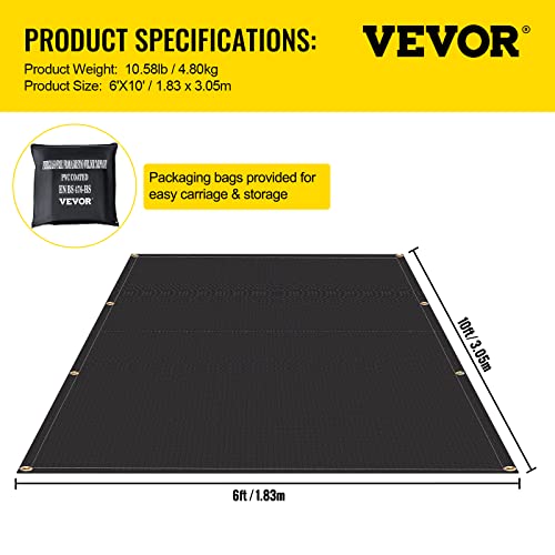 Image of VEVOR Fire Blankets, 2 Pack Welding Blankets, 6' x 10' Fire Suppression Blanket, 1022 F Flame Retardant Blanket, Black Fire Emergency Blankets, Fiberglass Fire Retardant Blanket with 8 Brass Grommets