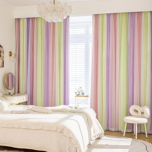 XiDi Pink Yellow Purple Blackout Curtains for Girls Bedroom 2