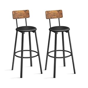 VASAGLE Bar Stools Set of 2 PU Upholstered Breakfast Stools 297 Inches Barstools with Back and Footrest Simple Assembly for Dining Room Kitchen Counter Bar Rustic Brown and Black ULBC069B81